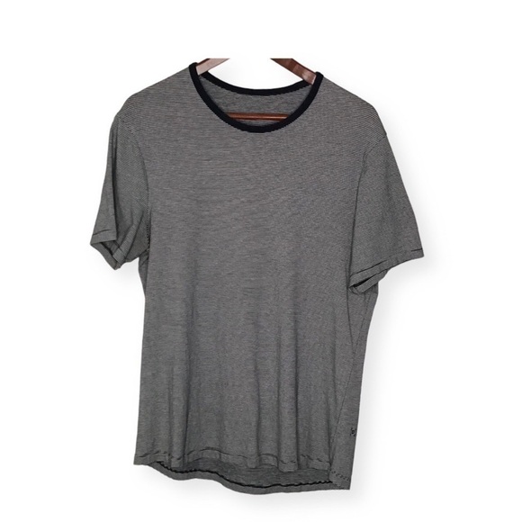 LULULEMON  5 Year Basic Tee Updated Fit in Delta Stripe White True Navy - Picture 1 of 9